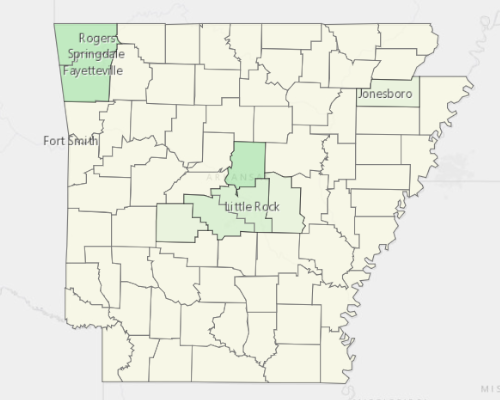 Map illustrating home values in Arkansas