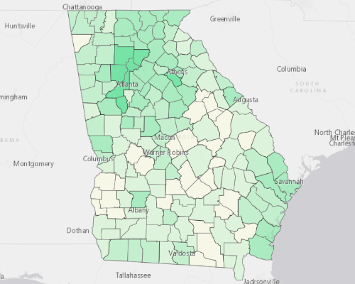 Map illustrating home values in Georgia
