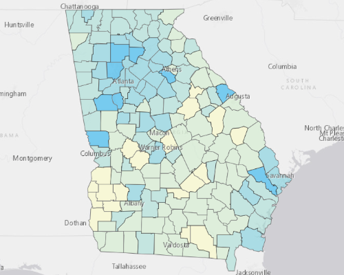 Map depicting areas of Georgia with a higher household income