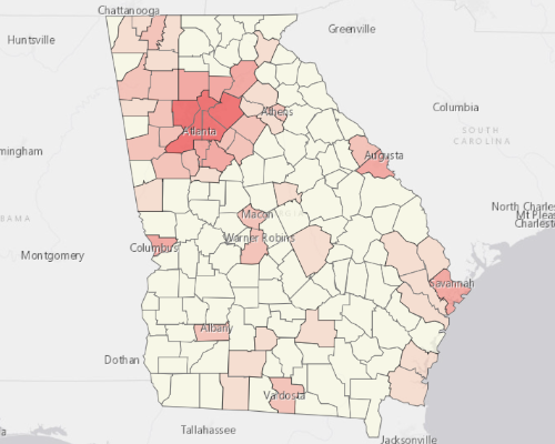 Map showing where the population resides in Georgia