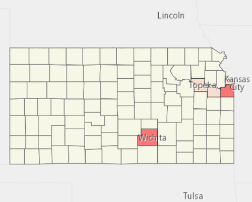 Map showing where the population resides in Kansas