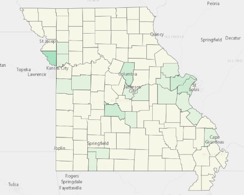 Map illustrating home values in Missouri