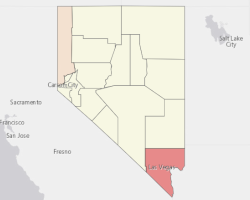 Map showing where the population resides in Nevada