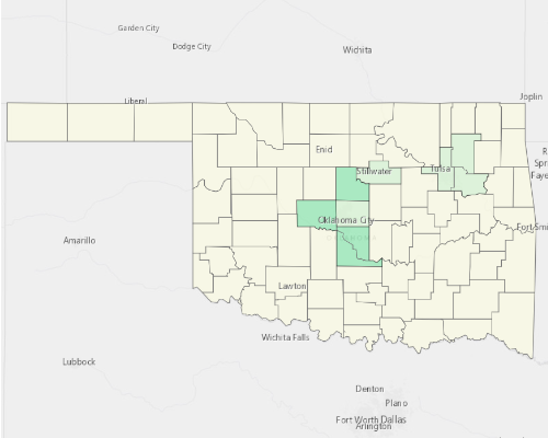 Map illustrating home values in Oklahoma
