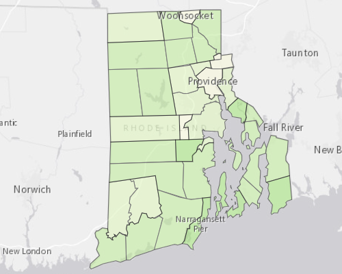 Map illustrating home values in Rhode Island